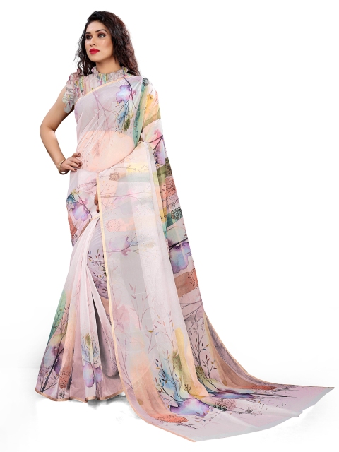 

MIRCHI FASHION Pink Floral Organza Bagh Saree