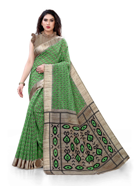 

KALINI Green & Beige Ethnic Motifs Bagh Saree