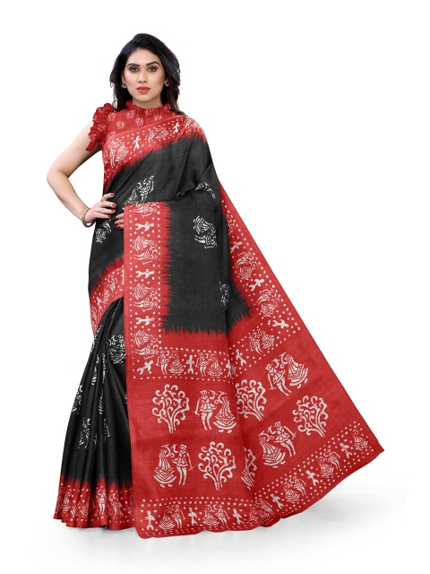 

KALINI Black & Red Art Silk Saree