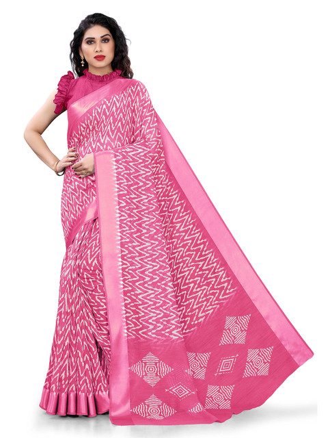 

KALINI Pink & White Printed Saree