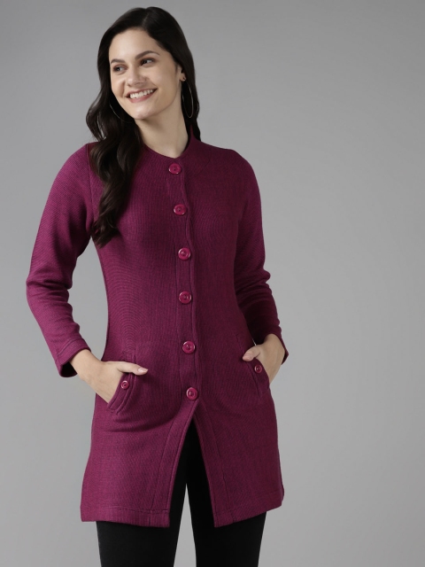 

Cayman Women Magenta Solid Woollen Overcoat