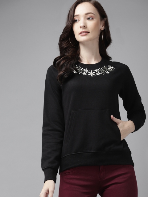 

Cayman Women Black Embroidered Detail Sweatshirt