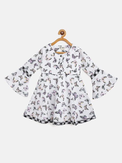 

Bella Moda Girls White & Purple Butterfly Print Fit & Flare Dress