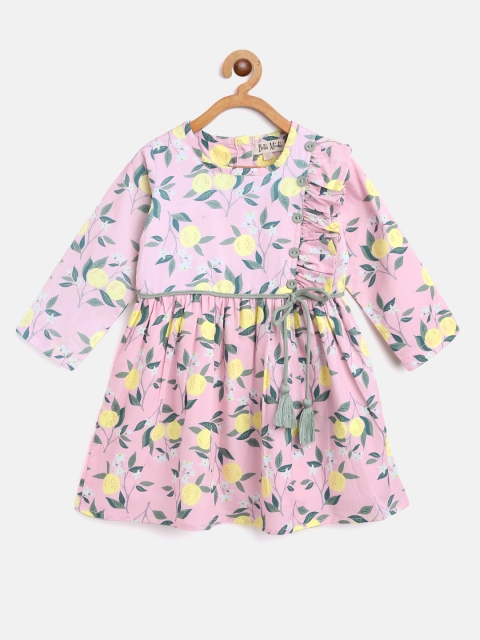 

Bella Moda Girls Pink & Yellow Lemon Printed Fit & Flare Dress