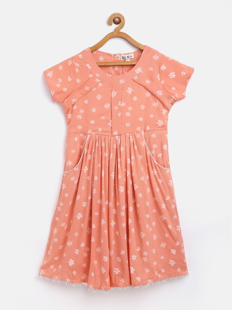 

Bella Moda Girls Peach-Coloured & White Floral Printed Fit & Flare Dress