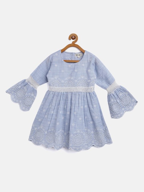 

Bella Moda Girls Blue & White Schiffli Embroidered Fit & Flare Dress