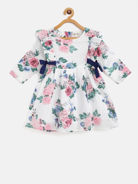 

Bella Moda Girls White & Pink Floral Print Ruffle Fit & Flare Dress
