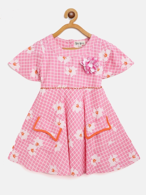 

Bella Moda Girls Pink Checked Floral Applique Fit & Flare Dress