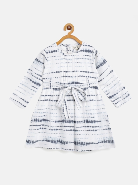 

Bella Moda Girls White & Grey Dyed Fit & Flare Dress with Belt