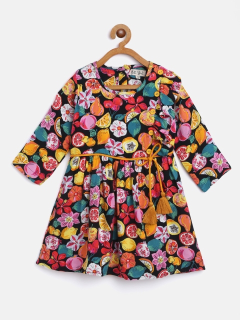 

Bella Moda Girls Multicoloured Fruits Print Fit and Flare Dress, Multi