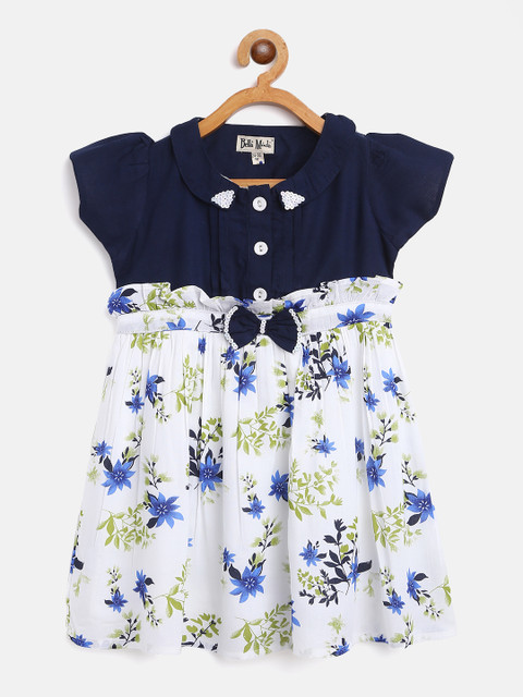 

Bella Moda Girls White & Navy Blue Floral Print Fit & Flare Dress