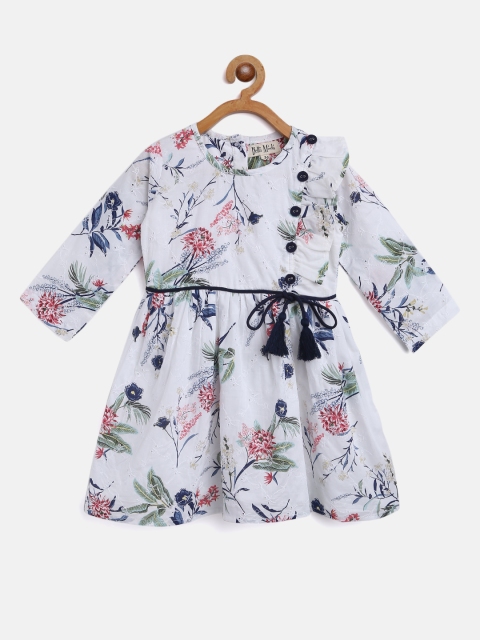 

Bella Moda Girls White & Navy Blue Floral Print Fit and Flare Dress