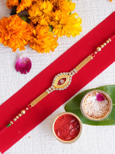 

TIED RIBBONS Multicolored Stone-Studded Rakhi with Card & Roli Chawal, Multi