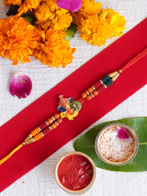 

TIED RIBBONS Multicolored Ganesha Rakhi with Card & Roli Chawal, Multi