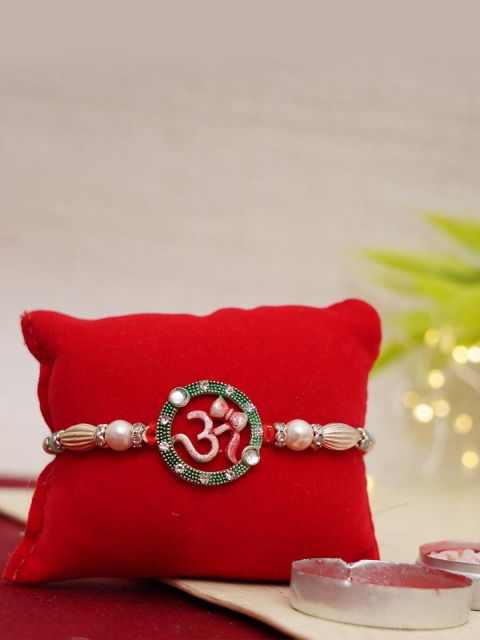 

TIED RIBBONS Multicoloured Beaded Om Rakhi with Card & Roli Chawal, Multi