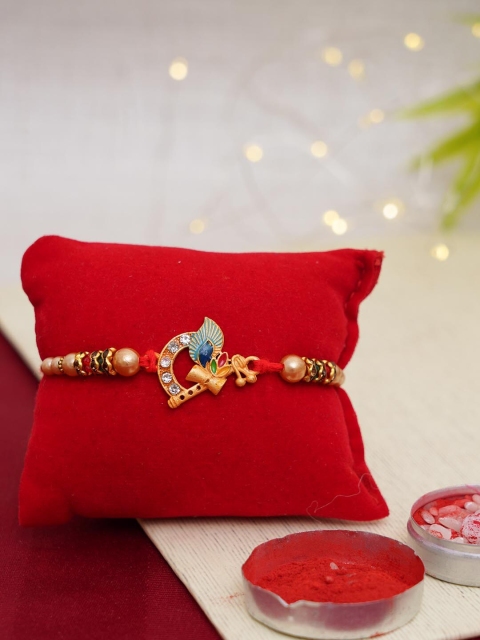

TIED RIBBONS Blue & Gold-Toned Rakhi with Roli Chawal