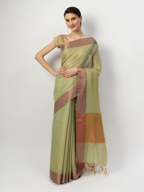

EthnicRoom Green Pure Linen Banarasi Saree