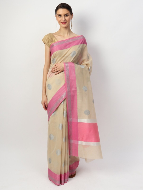 

EthnicRoom Cream-Coloured Ethnic Motifs Silk Cotton Handloom Banarasi Saree
