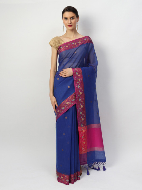 

EthnicRoom Blue Woven Design Silk Cotton Handloom Banarasi Saree
