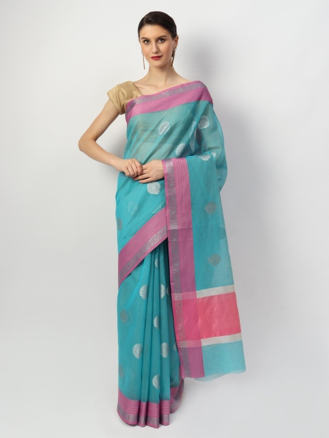 

EthnicRoom Blue & Pink Woven Design Zari Silk Cotton Banarasi Saree