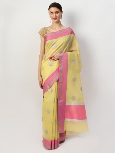 

EthnicRoom Yellow & Pink Ethnic Motifs Silk Cotton Banarasi Saree