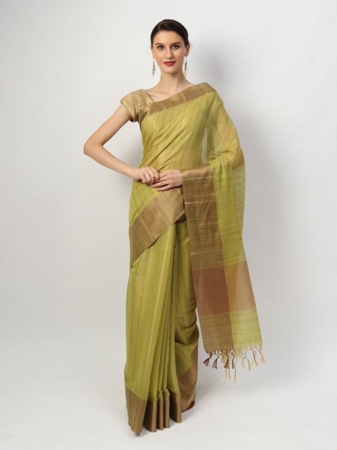 

EthnicRoom Green Striped Silk Cotton Handloom Banarasi Saree