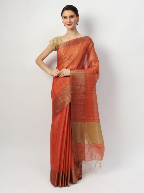 

EthnicRoom Orange & Bronze-Toned Silk Cotton Banarasi Saree