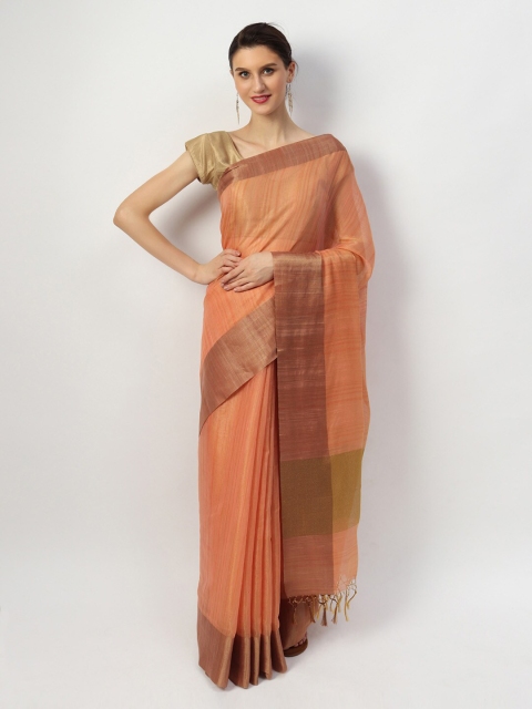 

EthnicRoom Peach-Coloured Silk Cotton Handloom Banarasi Saree