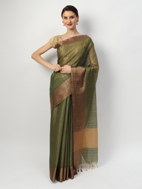 

EthnicRoom Olive Green Woven Design Handloom Silk Cotton Banarasi Saree