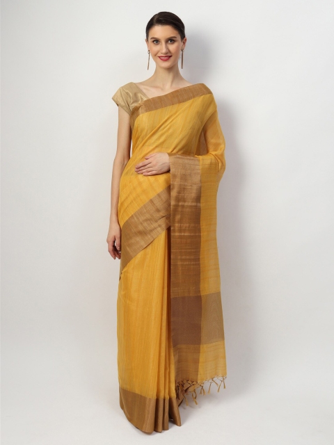 

EthnicRoom Yellow & Gold-Toned Zari Silk Cotton Banarasi Saree
