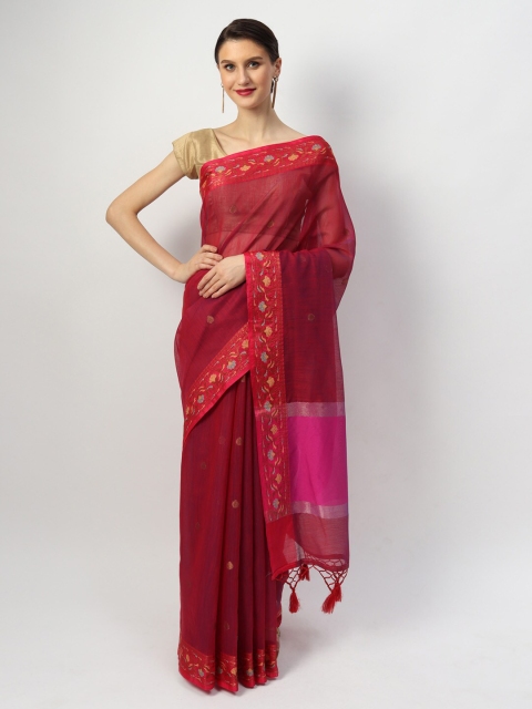 

EthnicRoom Red & Gold-Toned Woven Design Zari Silk Cotton Banarasi Saree