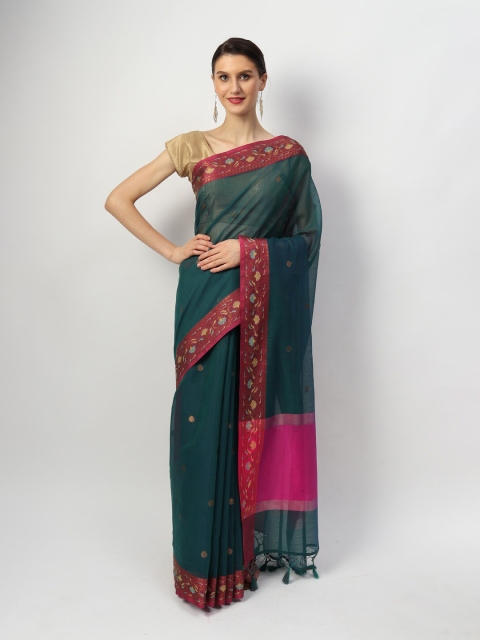 

EthnicRoom Green Woven Design Silk Cotton Handloom Banarasi Saree