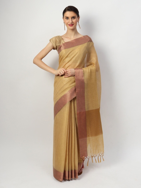 

EthnicRoom Mustard Yellow Pure Linen Banarasi Saree