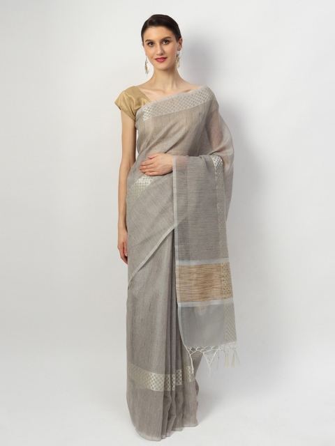 

EthnicRoom Grey Pure Linen Handloom Banarasi Saree
