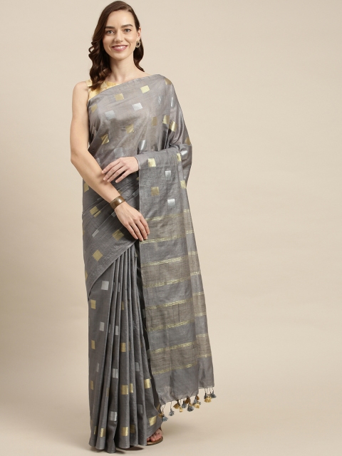 

swatika Grey Woven Design Zari Handloom Art Silk Muga Saree