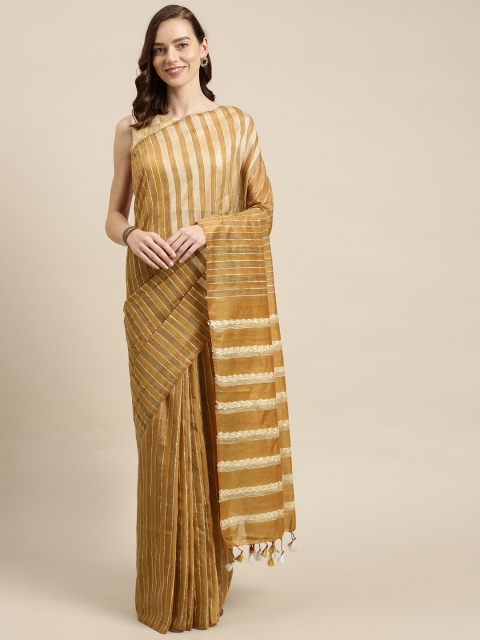 

swatika Yellow & White Striped Art Silk Muga Saree