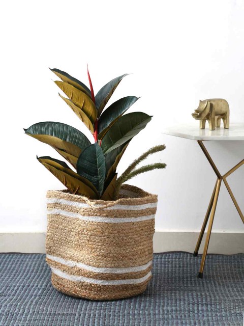 

Amoliconcepts Beige Striped Multi-Utility Jute Basket, Brown