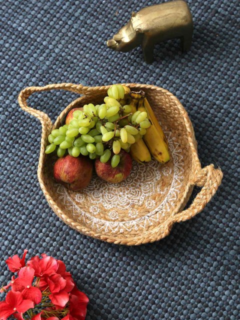 

Amoliconcepts Beige & White Multi-Utility Mandala Printed Jute Basket