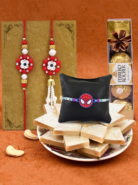 

TIED RIBBONS Bhaiya Bhabhi Lumba Rakhi Set with Kaju Katli & Chocolates Combo Gift Pack, Multi