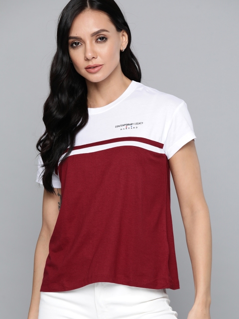 

Harvard Women Maroon & White Colourblocked T-shirt