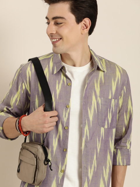 

Taavi Men Lavender & Yellow Ikat Woven Design Pure Cotton Sustainable Casual Shirt