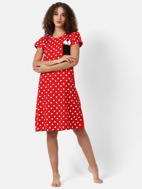 

V2 Value & Variety Women Red & White Mickey Mouse Printed Sleep Shirt