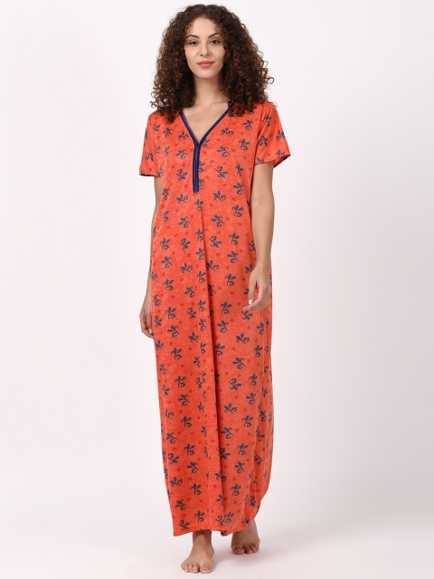 

V2 Value & Variety Orange Printed Maxi Nightdress