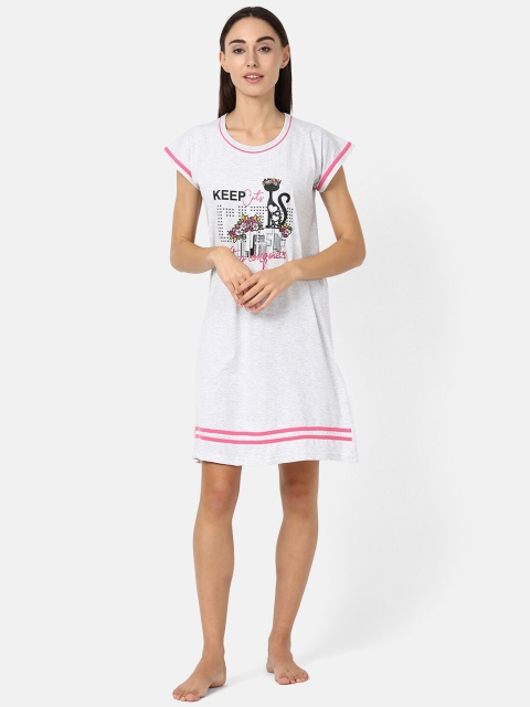 

V2 Value & Variety Grey Melange & Black Printed Sleep Shirt