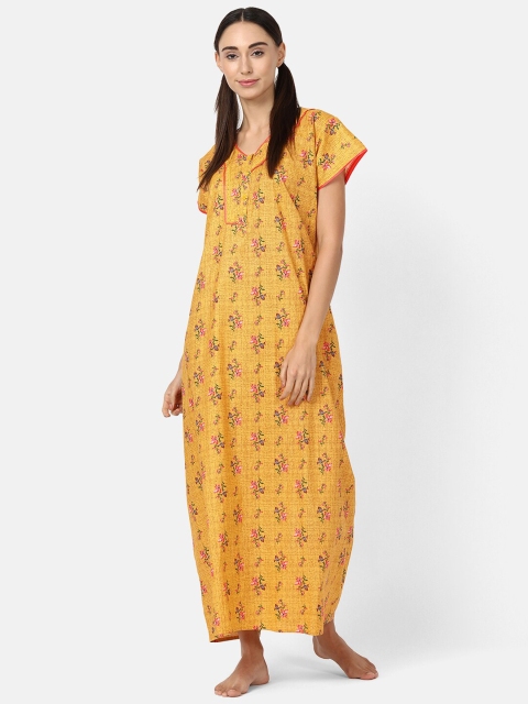 

V2 Value & Variety Yellow Printed Maxi Nightdress