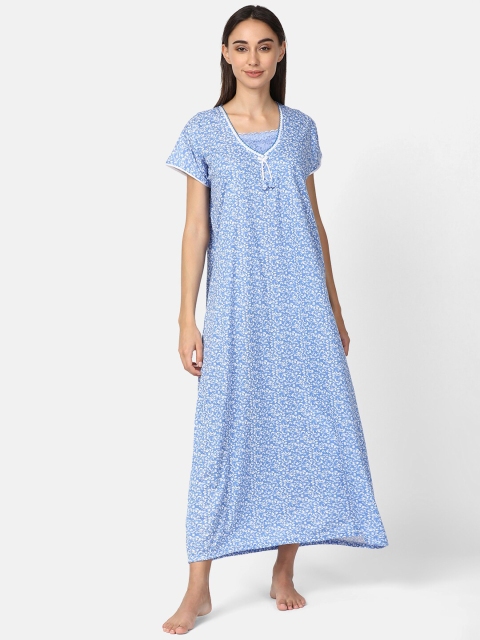 

V2 Value & Variety Blue Printed Maxi Nightdress