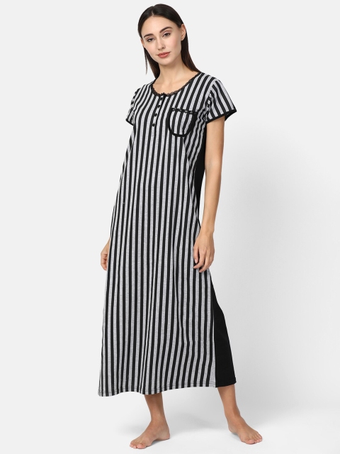 

V2 Value & Variety Black Striped Maxi Nightdress