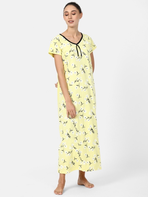 

V2 Value & Variety Yellow Printed Maxi Nightdress