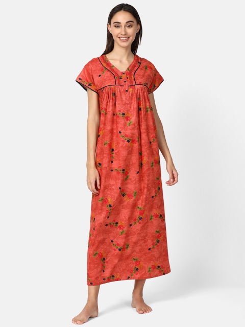 

V2 Value & Variety Orange Printed Maxi Nightdress