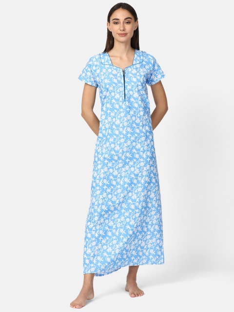 

V2 Value & Variety Blue Printed Maxi Nightdress